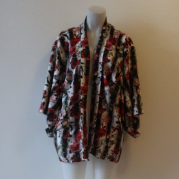 BLACK CORAL WHT/MULTI FLORAL OPEN TOP W/WIDE SLEEVES ONE SIZE* - Picture 2 of 8